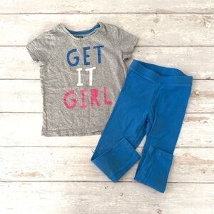 Spotted Zebra 4T Girls Blue Leggings Gray Top Kids Toddler Outfit Set Size 4/5